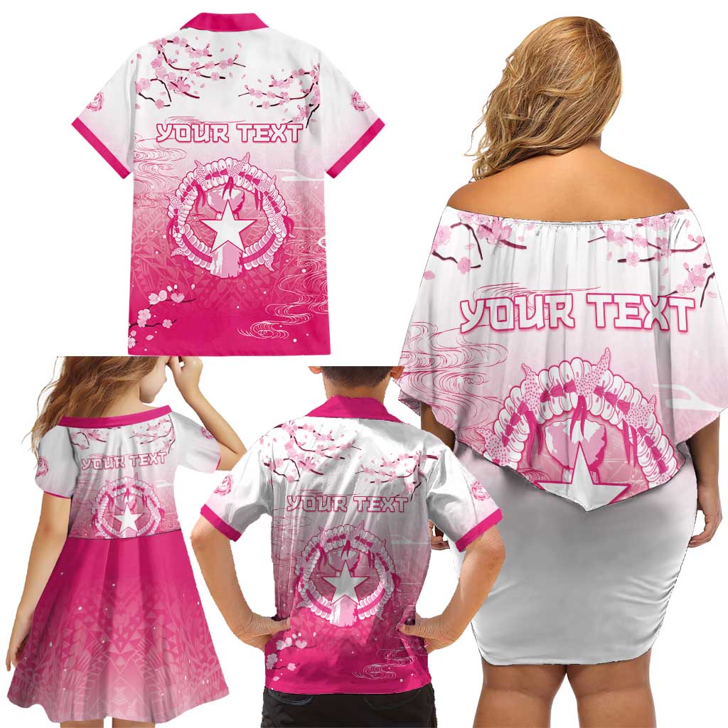 Personalized Sakura Marianas Family Matching Off Shoulder Short Dress and Hawaiian Shirt CNMI Seal LT05 - Polynesian Pride