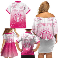 Personalized Sakura Marianas Family Matching Off Shoulder Short Dress and Hawaiian Shirt CNMI Seal LT05 - Polynesian Pride
