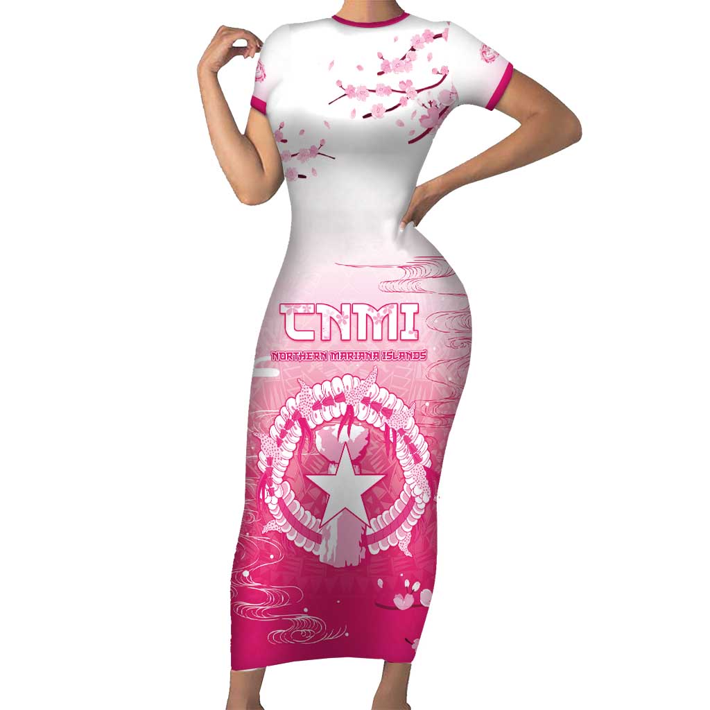 Personalized Sakura Marianas Family Matching Short Sleeve Bodycon Dress and Hawaiian Shirt CNMI Seal