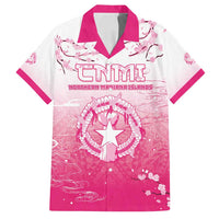 Personalized Sakura Marianas Family Matching Tank Maxi Dress and Hawaiian Shirt CNMI Seal LT05 Dad's Shirt - Short Sleeve Pink - Polynesian Pride