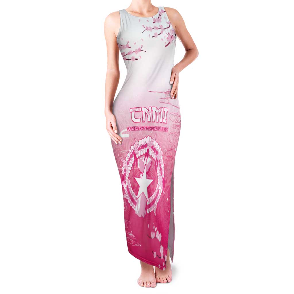 Personalized Sakura Marianas Family Matching Tank Maxi Dress and Hawaiian Shirt CNMI Seal LT05 Mom's Dress Pink - Polynesian Pride