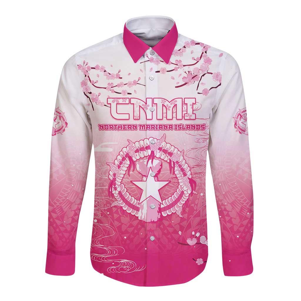 Personalized Sakura Marianas Long Sleeve Button Shirt CNMI Seal LT05 Unisex Pink - Polynesian Pride