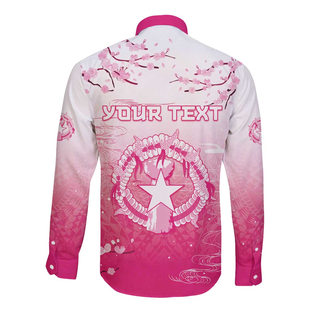 Personalized Sakura Marianas Long Sleeve Button Shirt CNMI Seal LT05 - Polynesian Pride