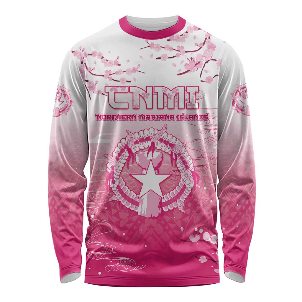 Personalized Sakura Marianas Long Sleeve Shirt CNMI Seal LT05 Unisex Pink - Polynesian Pride
