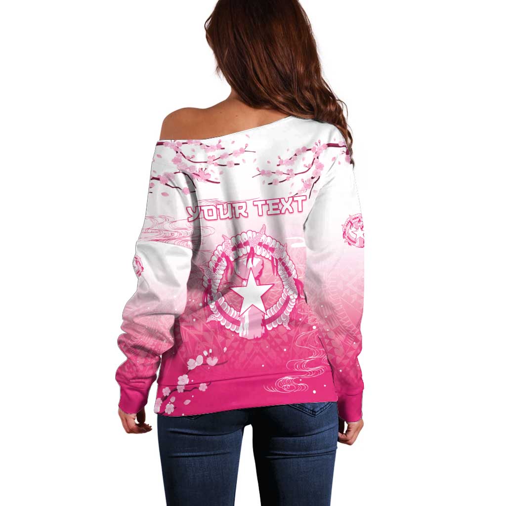 Personalized Sakura Marianas Off Shoulder Sweater CNMI Seal LT05 - Polynesian Pride
