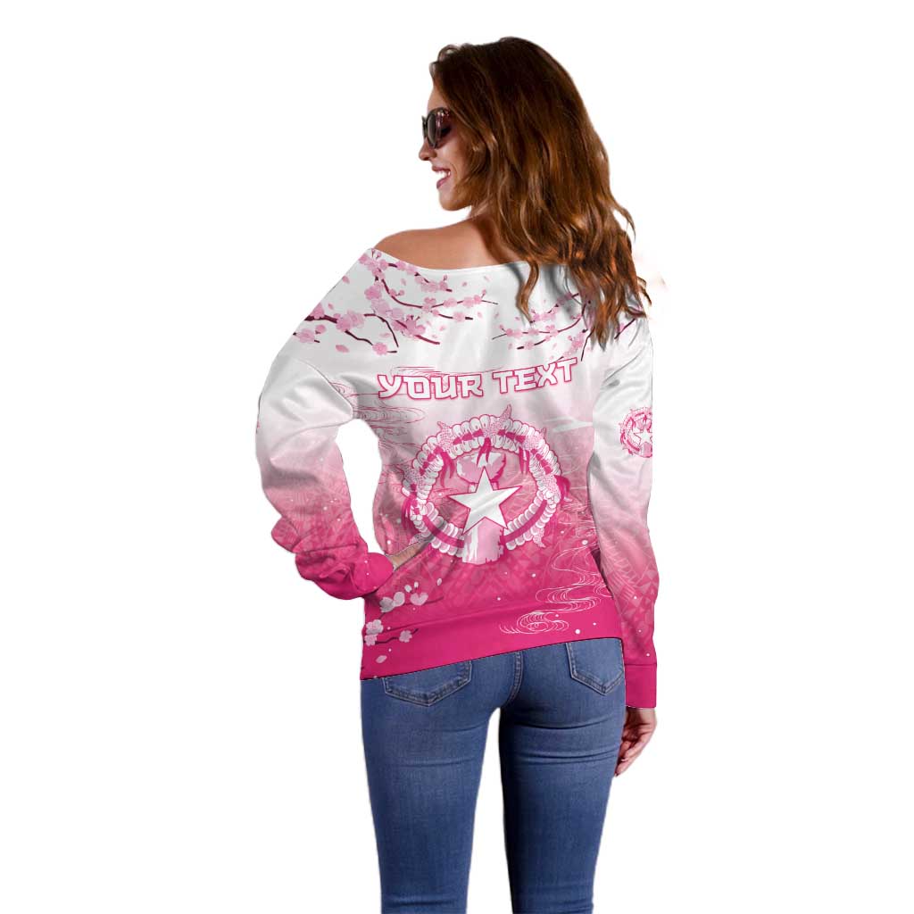 Personalized Sakura Marianas Off Shoulder Sweater CNMI Seal LT05 - Polynesian Pride