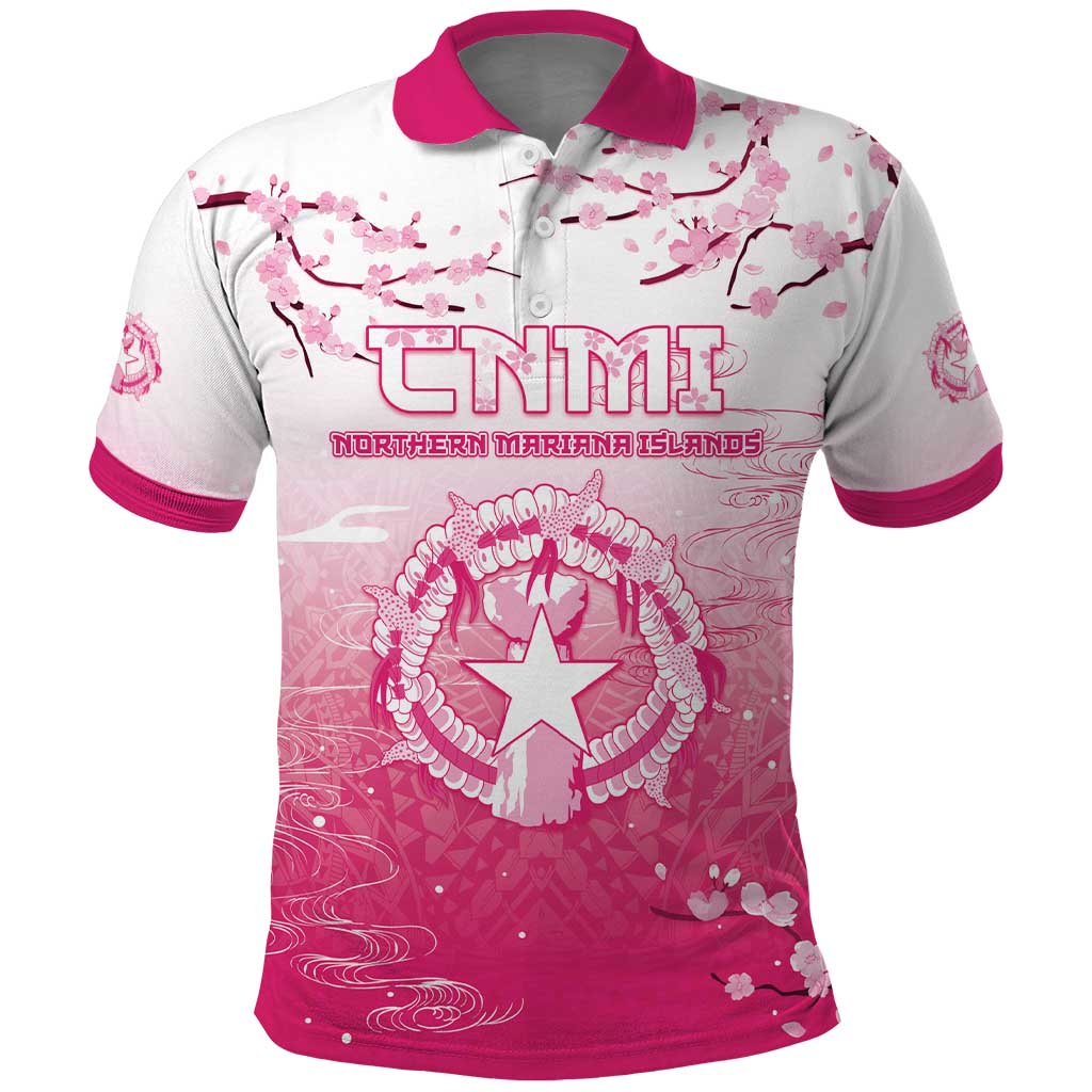 Personalized Sakura Marianas Polo Shirt CNMI Seal LT05 Pink - Polynesian Pride