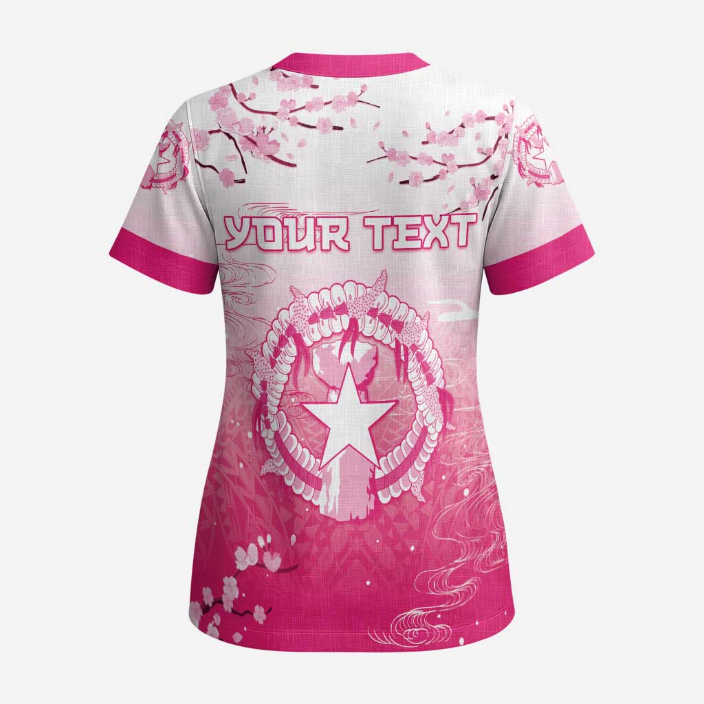 Personalized Sakura Marianas Scrub Top CNMI Seal - Polynesian Pride