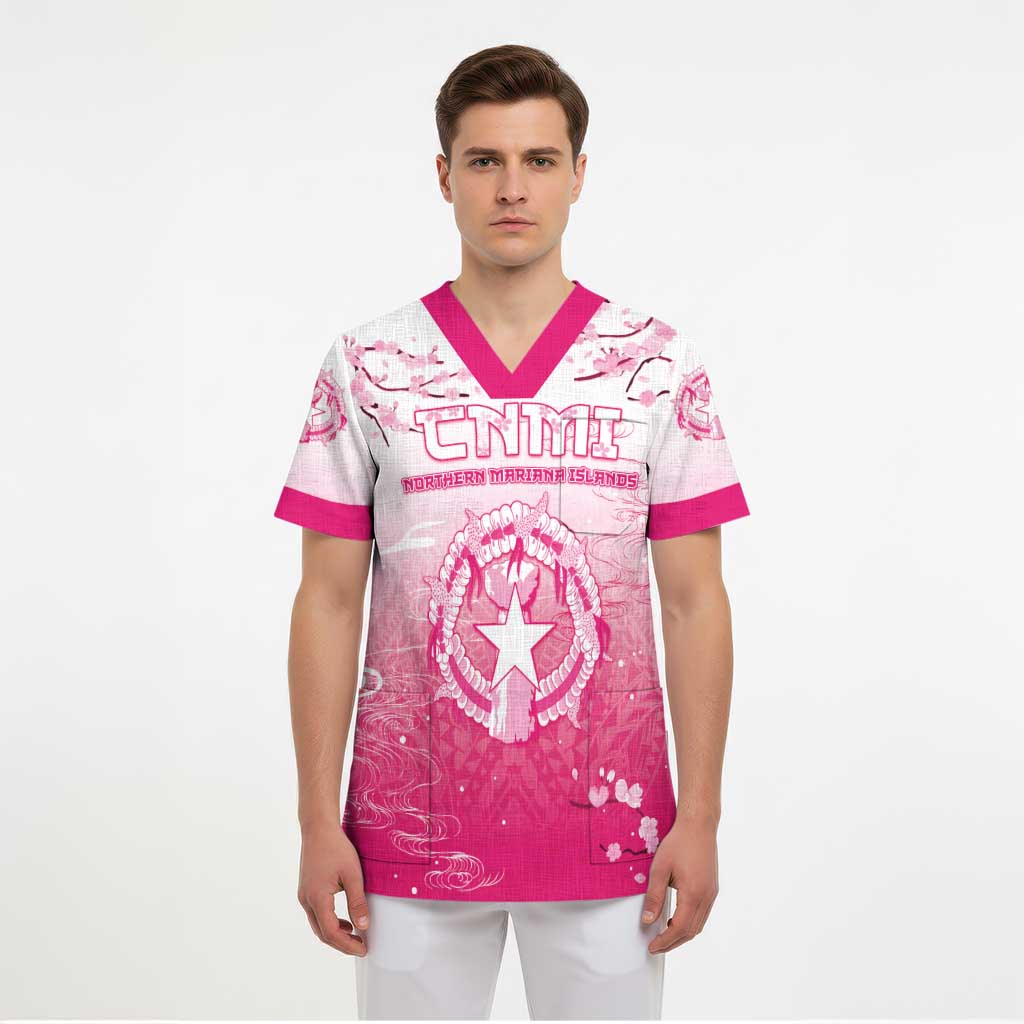 Personalized Sakura Marianas Scrub Top CNMI Seal - Polynesian Pride