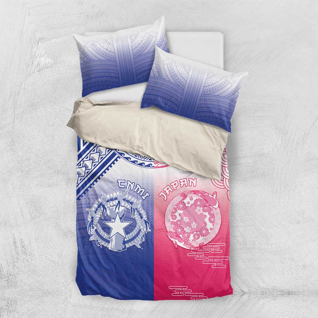 Northern Mariana Islands And Japan Together Bedding Set LT05 US Twin 172cm x 218cm White - Polynesian Pride