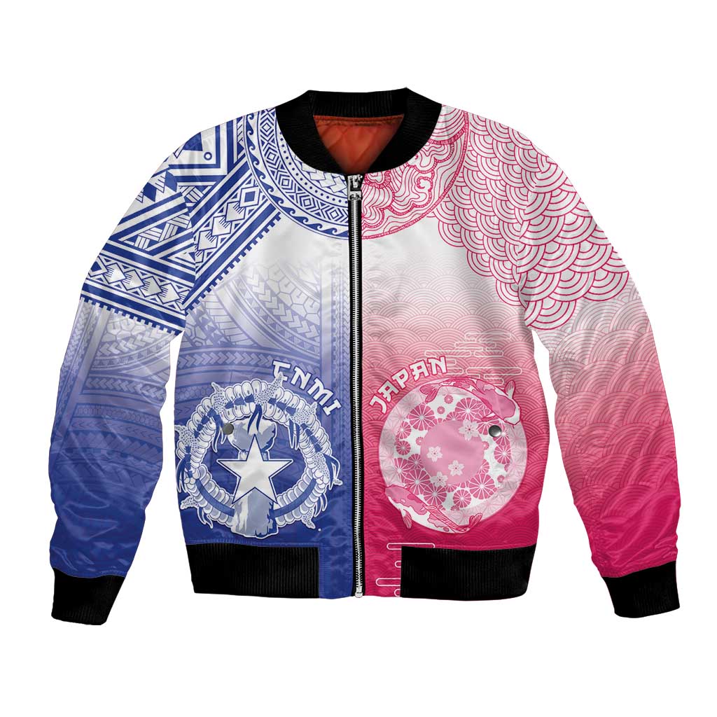 Custom Northern Mariana Islands And Japan Together Bomber Jacket LT05 Unisex White - Polynesian Pride