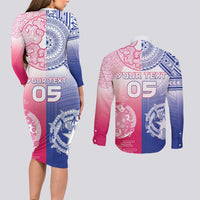 Custom Northern Mariana Islands And Japan Together Couples Matching Long Sleeve Bodycon Dress and Long Sleeve Button Shirt LT05 - Polynesian Pride
