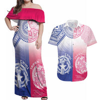 Custom Northern Mariana Islands And Japan Together Couples Matching Off Shoulder Maxi Dress and Hawaiian Shirt LT05 White - Polynesian Pride