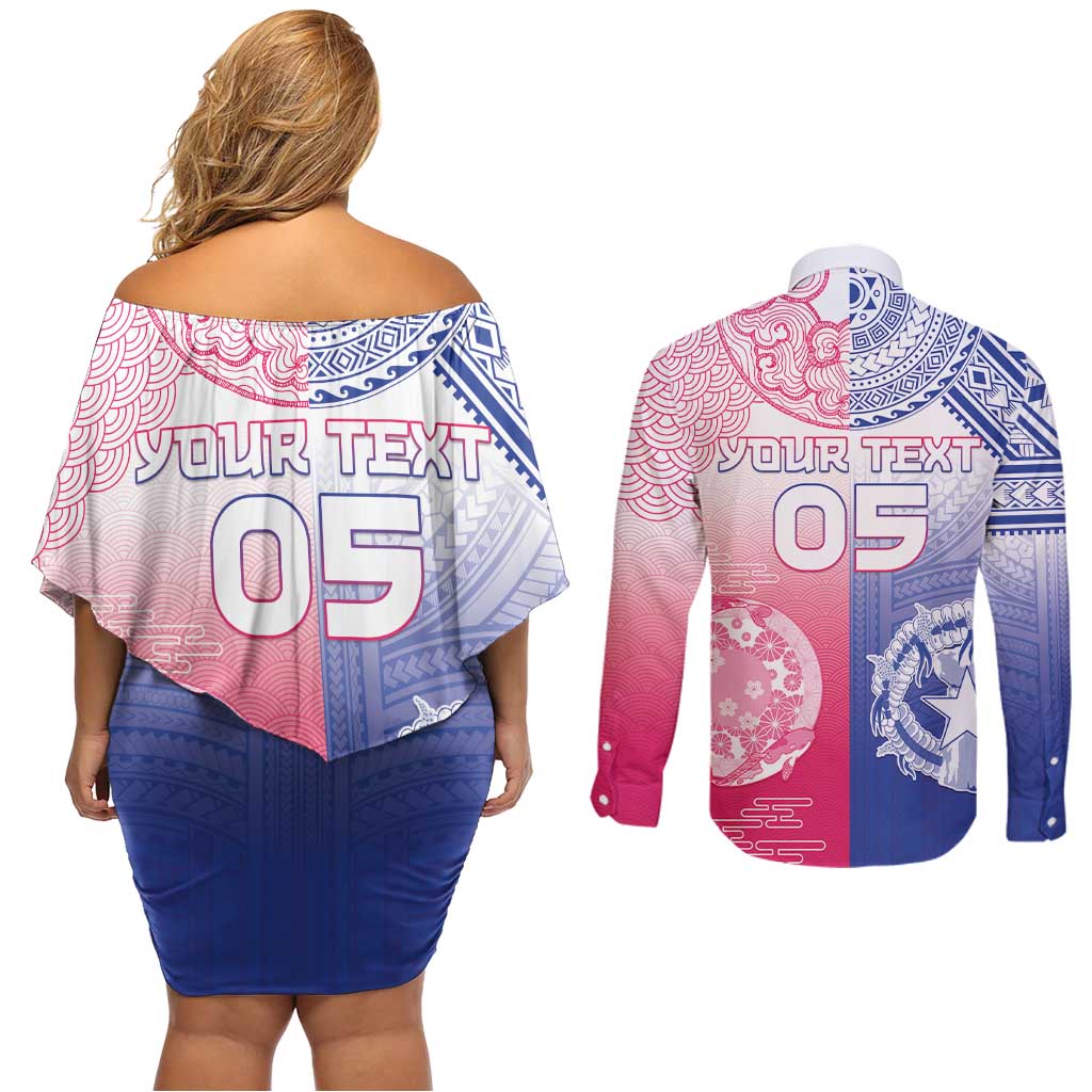 Custom Northern Mariana Islands And Japan Together Couples Matching Off Shoulder Short Dress and Long Sleeve Button Shirt
