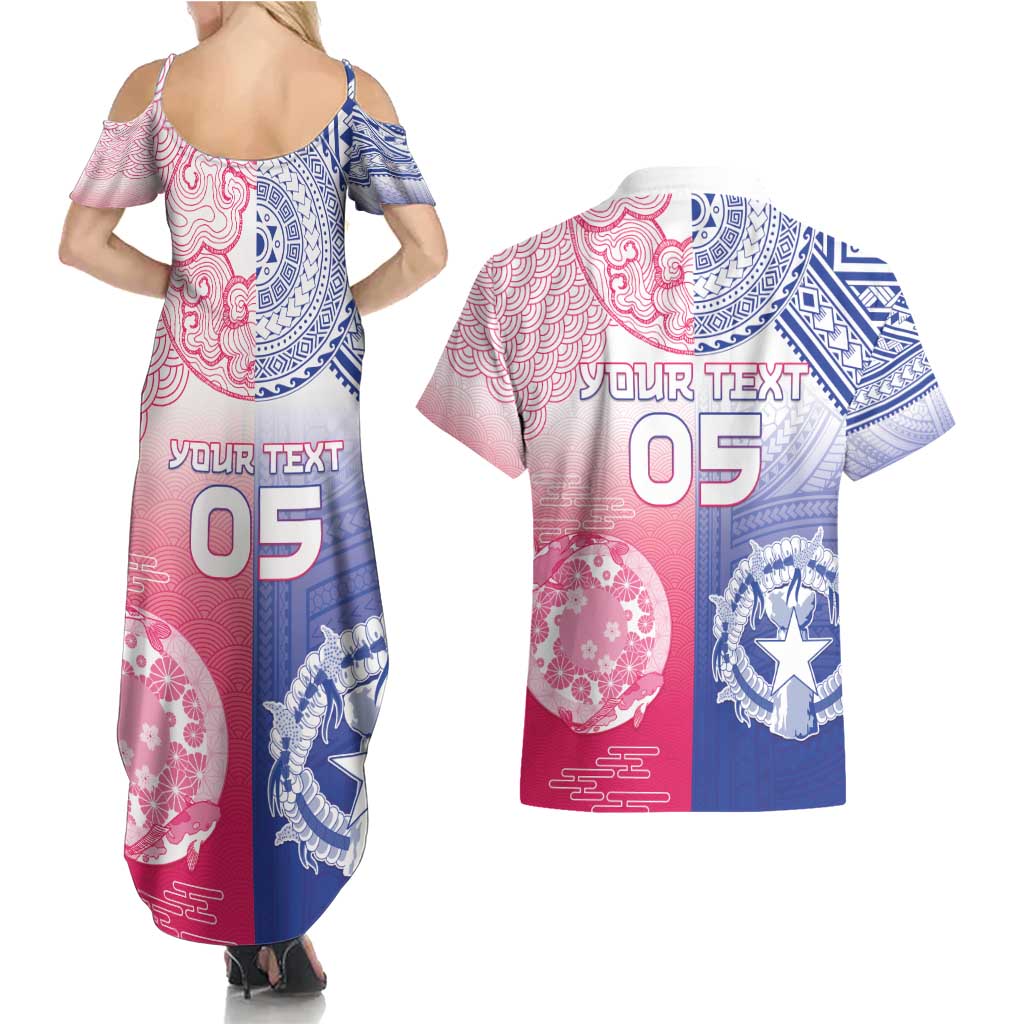 Custom Northern Mariana Islands And Japan Together Couples Matching Summer Maxi Dress and Hawaiian Shirt LT05 - Polynesian Pride