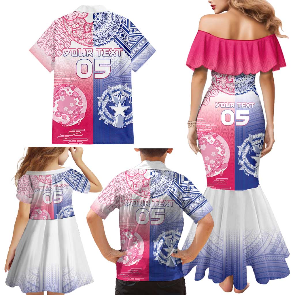 Custom Northern Mariana Islands And Japan Together Family Matching Mermaid Dress and Hawaiian Shirt
