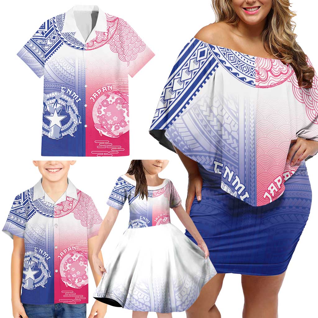 Custom Northern Mariana Islands And Japan Together Family Matching Off Shoulder Short Dress and Hawaiian Shirt
