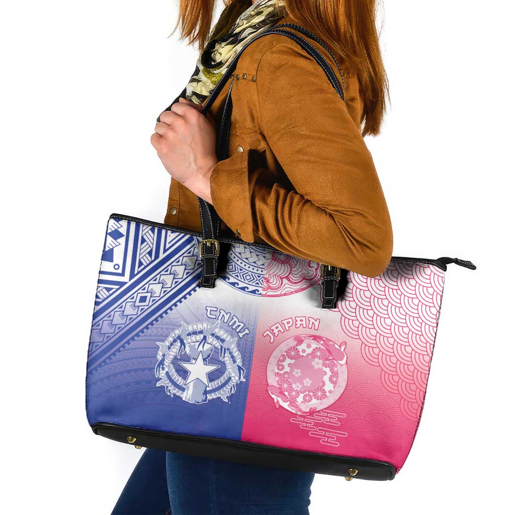 Northern Mariana Islands And Japan Together Leather Tote Bag