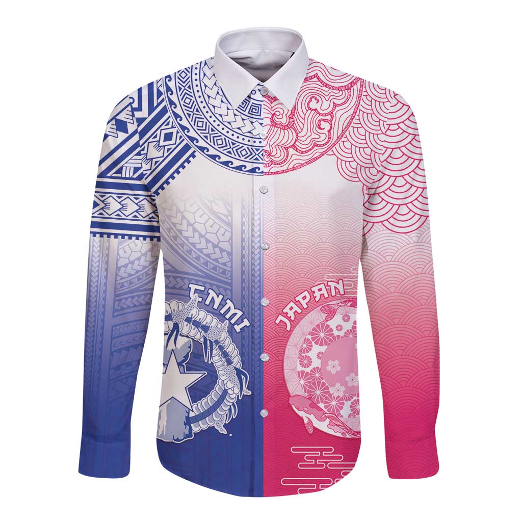 Custom Northern Mariana Islands And Japan Together Long Sleeve Button Shirt LT05 Unisex White - Polynesian Pride