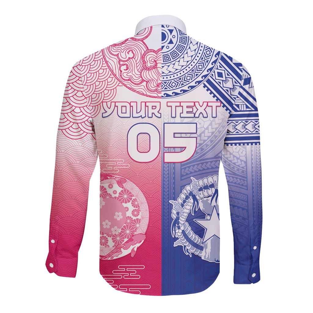 Custom Northern Mariana Islands And Japan Together Long Sleeve Button Shirt LT05 - Polynesian Pride