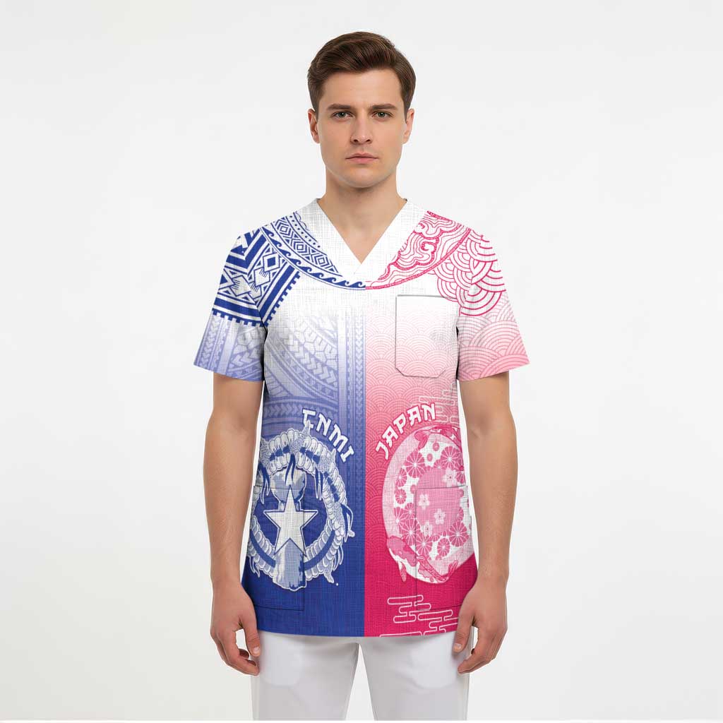 Custom Northern Mariana Islands And Japan Together Scrub Top - Polynesian Pride