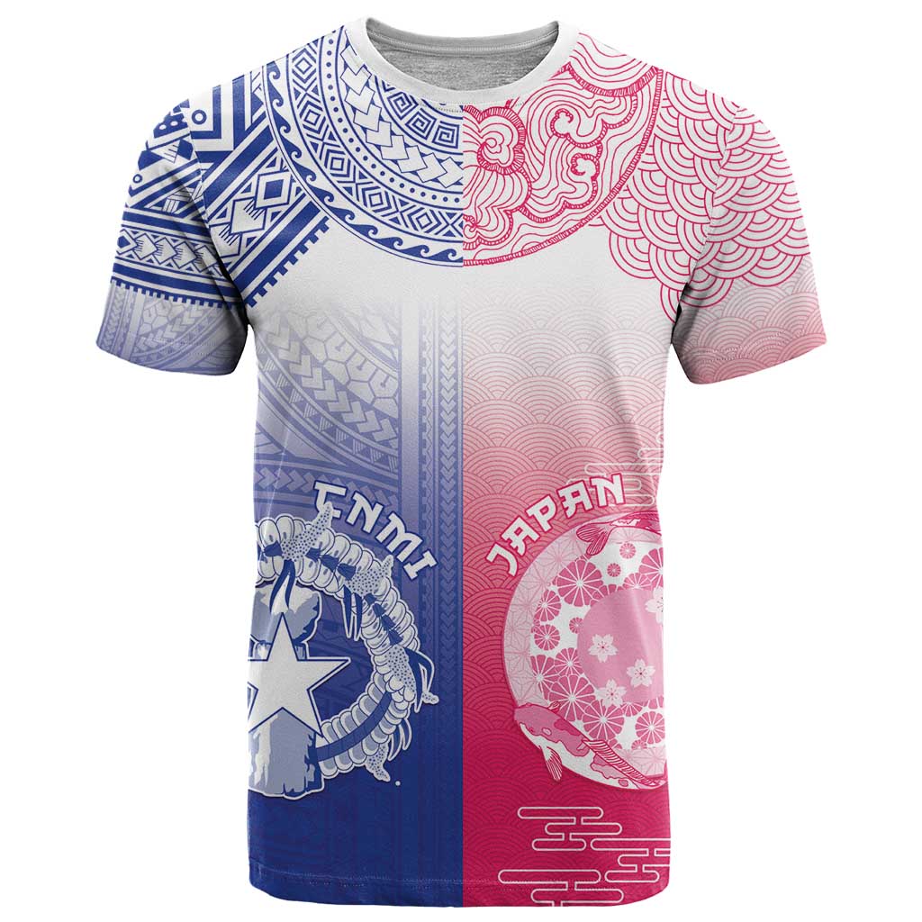 Custom Northern Mariana Islands And Japan Together T Shirt LT05 White - Polynesian Pride