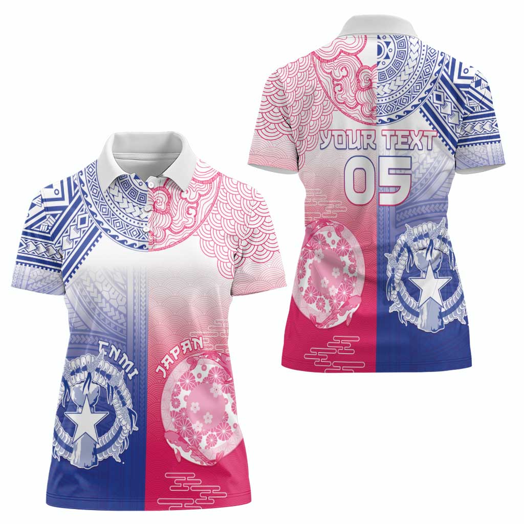 Custom Northern Mariana Islands And Japan Together Women Polo Shirt