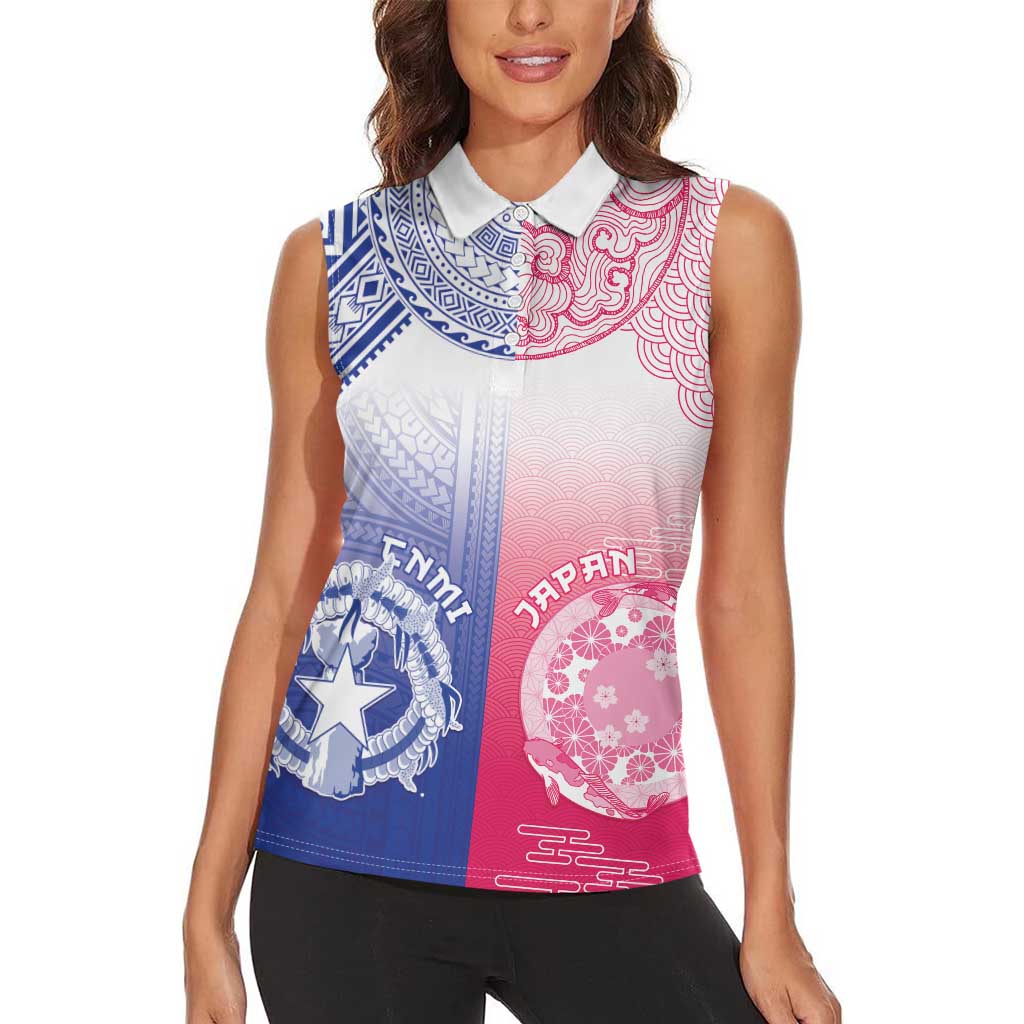 Custom Northern Mariana Islands And Japan Together Women Sleeveless Polo Shirt