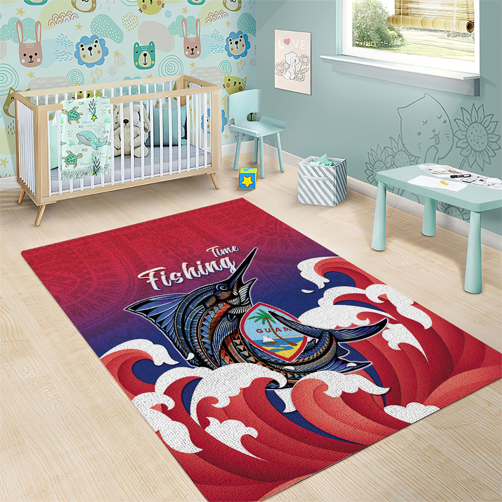 Guam Blue Marlin Fishing Area Rug Polynesian Style