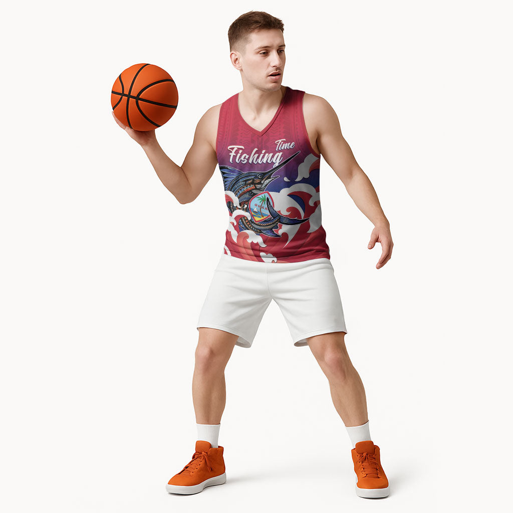 Guam Blue Marlin Fishing Basketball Jersey Polynesian Style