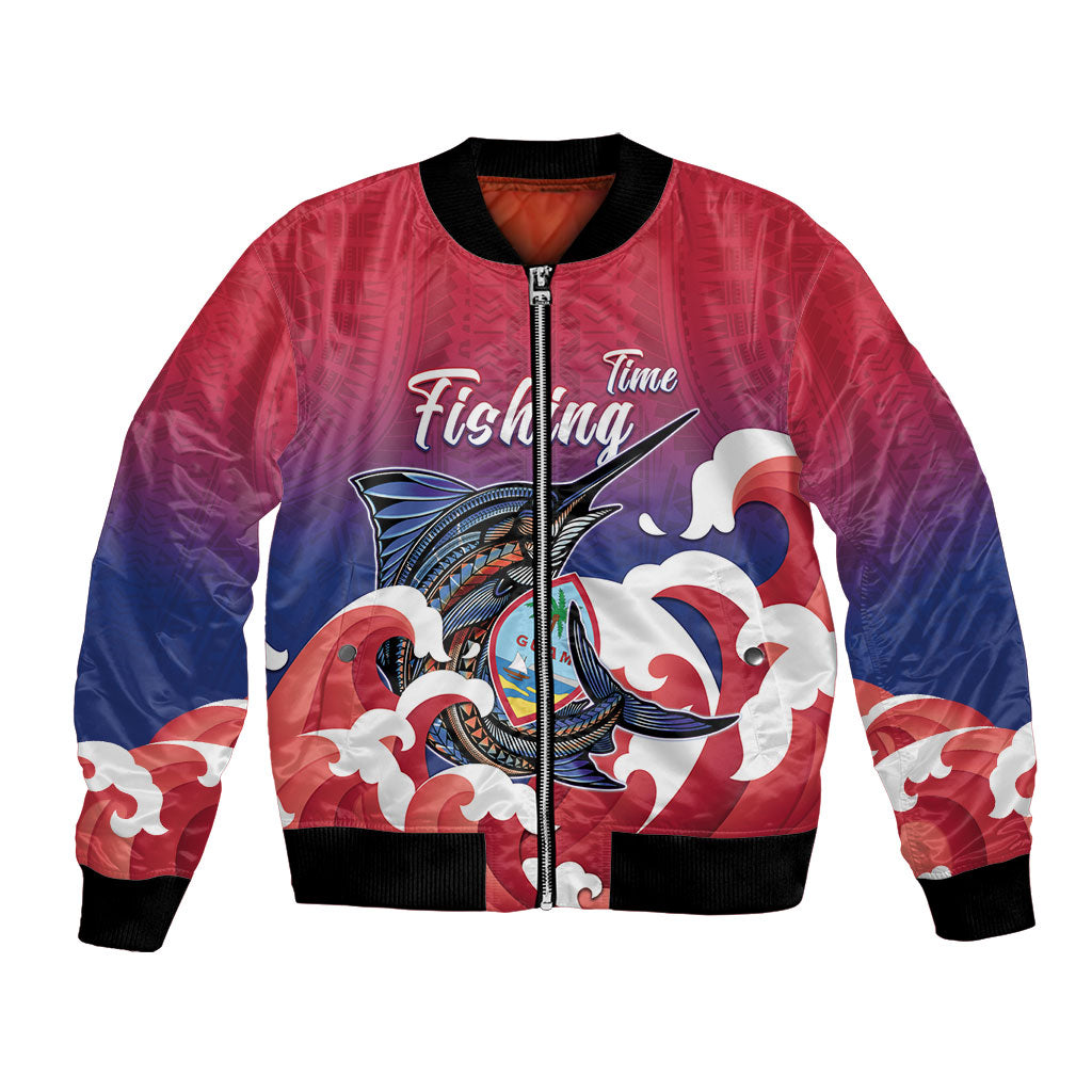 Guam Blue Marlin Fishing Bomber Jacket Polynesian Style