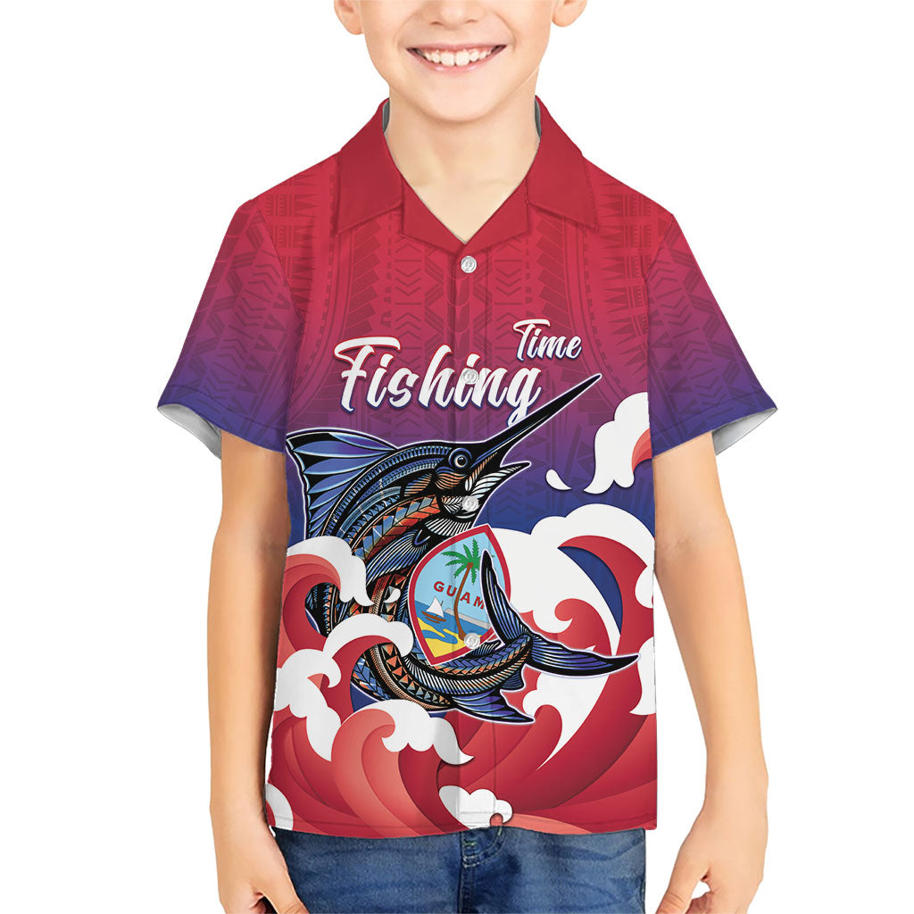 Guam Blue Marlin Fishing Family Matching Off Shoulder Maxi Dress and Hawaiian Shirt Polynesian Style