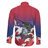 Guam Blue Marlin Fishing Family Matching Off Shoulder Short Dress and Hawaiian Shirt Polynesian Style