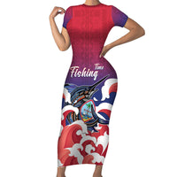 Guam Blue Marlin Fishing Family Matching Short Sleeve Bodycon Dress and Hawaiian Shirt Polynesian Style LT05 Mom's Dress Red - Polynesian Pride