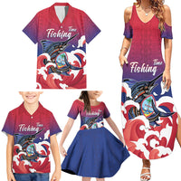 Guam Blue Marlin Fishing Family Matching Summer Maxi Dress and Hawaiian Shirt Polynesian Style