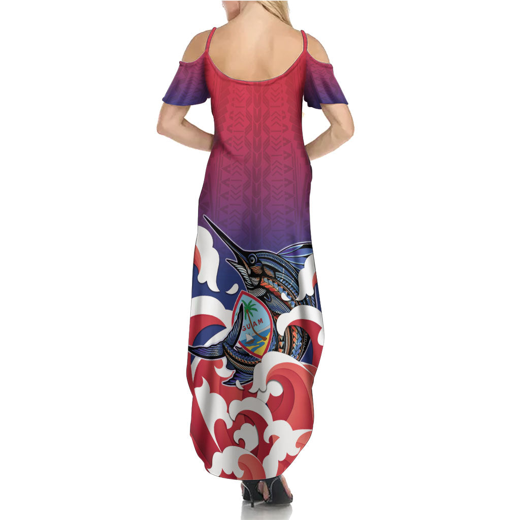 Guam Blue Marlin Fishing Family Matching Summer Maxi Dress and Hawaiian Shirt Polynesian Style