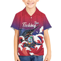 Guam Blue Marlin Fishing Family Matching Tank Maxi Dress and Hawaiian Shirt Polynesian Style LT05 Son's Shirt Red - Polynesian Pride