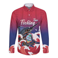 Guam Blue Marlin Fishing Long Sleeve Button Shirt Polynesian Style