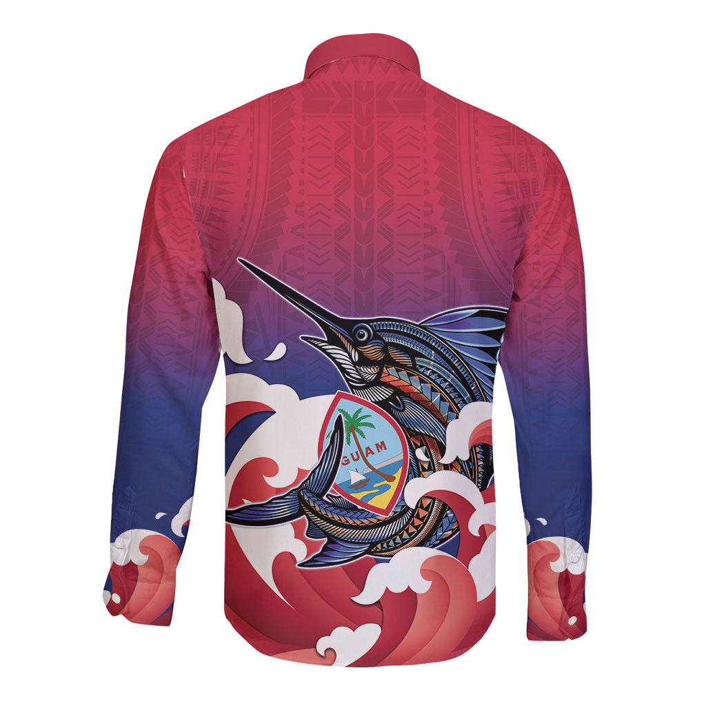 Guam Blue Marlin Fishing Long Sleeve Button Shirt Polynesian Style
