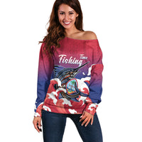 Guam Blue Marlin Fishing Off Shoulder Sweater Polynesian Style