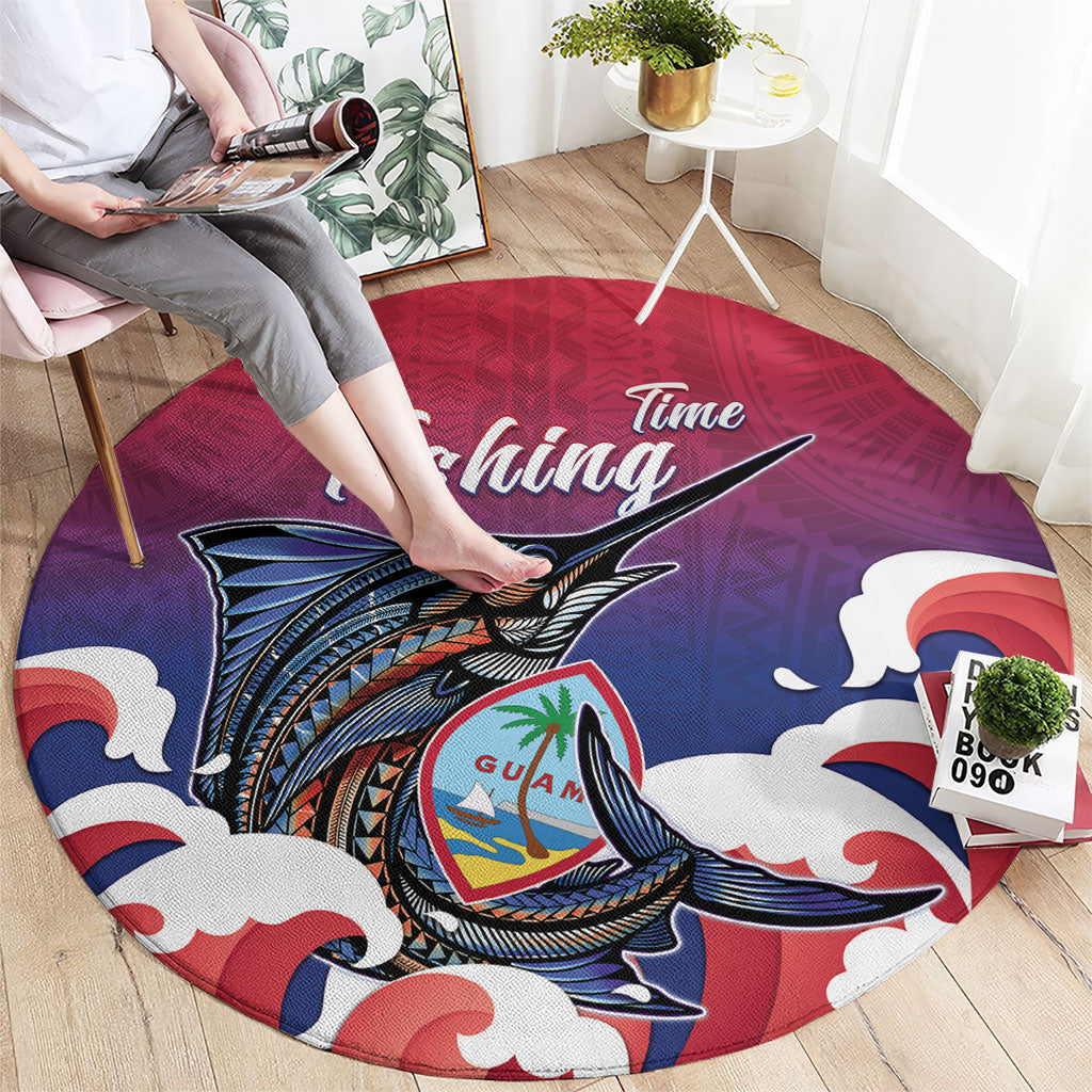 Guam Blue Marlin Fishing Round Carpet Polynesian Style