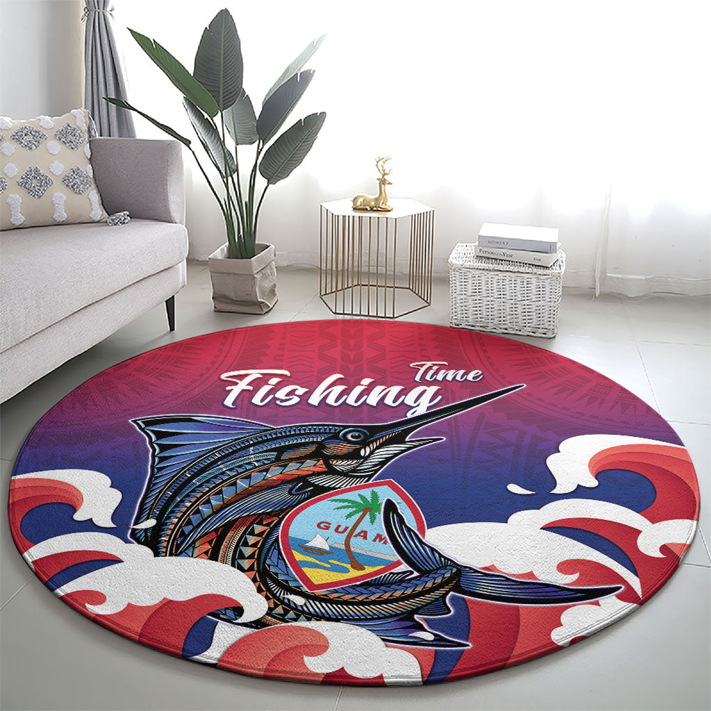 Guam Blue Marlin Fishing Round Carpet Polynesian Style