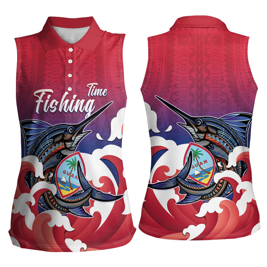 Guam Blue Marlin Fishing Women Sleeveless Polo Shirt Polynesian Style LT05 - Polynesian Pride