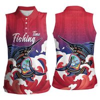 Guam Blue Marlin Fishing Women Sleeveless Polo Shirt Polynesian Style LT05 - Polynesian Pride