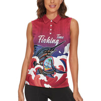 Guam Blue Marlin Fishing Women Sleeveless Polo Shirt Polynesian Style LT05 - Polynesian Pride