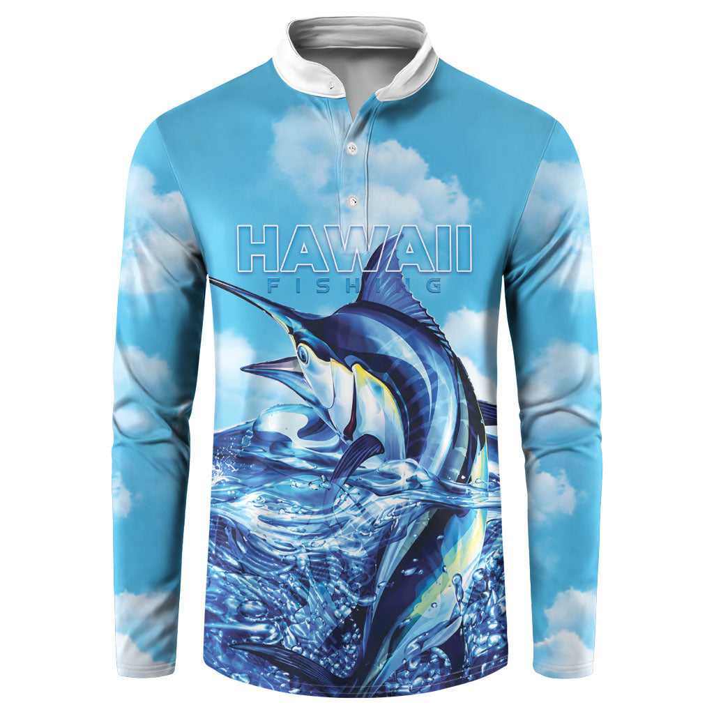 Hawaii Blue Marlin Fishing Button Sweatshirt LT05 Blue - Polynesian Pride