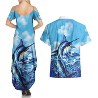 Hawaii Blue Marlin Fishing Couples Matching Summer Maxi Dress and Hawaiian Shirt LT05 - Polynesian Pride