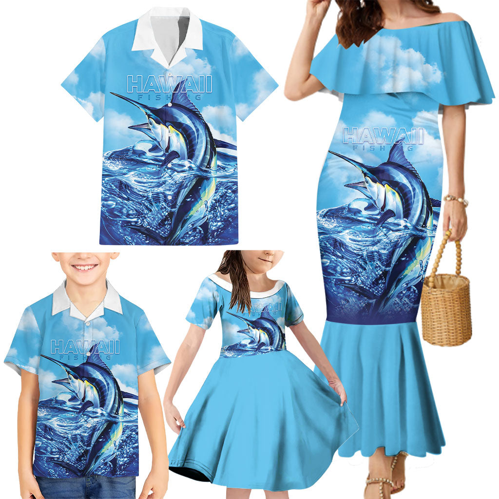 Hawaii Blue Marlin Fishing Family Matching Mermaid Dress and Hawaiian Shirt LT05 - Polynesian Pride