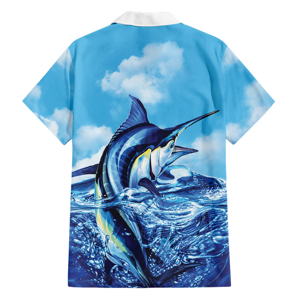 Hawaii Blue Marlin Fishing Family Matching Off The Shoulder Long Sleeve Dress and Hawaiian Shirt LT05 - Polynesian Pride