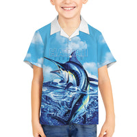 Hawaii Blue Marlin Fishing Family Matching Off The Shoulder Long Sleeve Dress and Hawaiian Shirt LT05 Son's Shirt Blue - Polynesian Pride